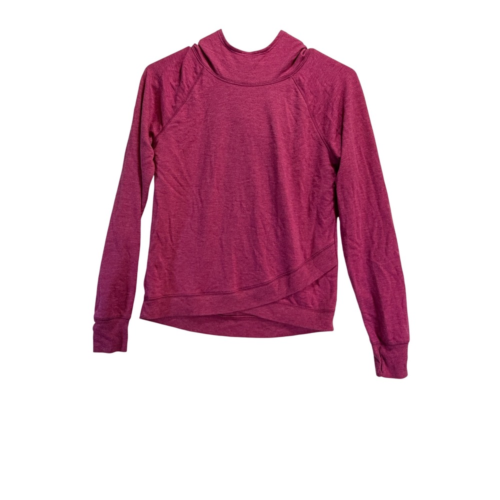 Danskin Now Girls Magenta Pink Heathered Crossover Hem Hoodie Thumbholes L 10-12